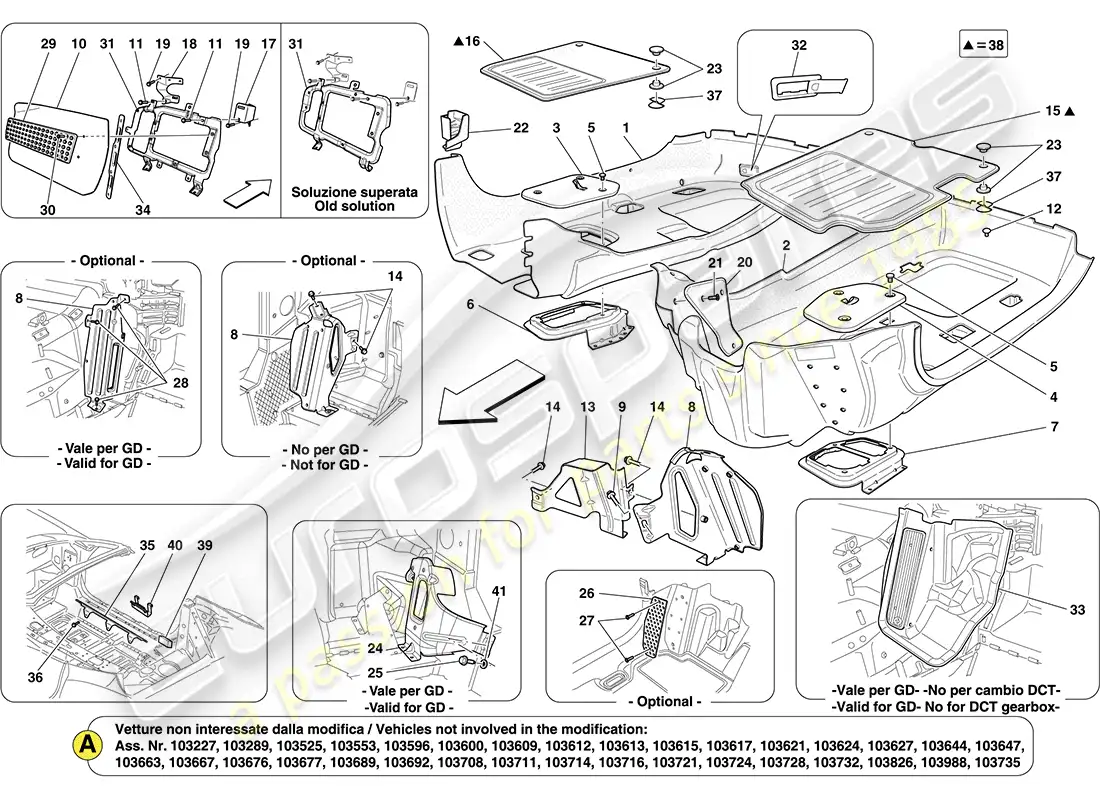 ferrari california (europe) alfombrillas del habitáculo diagrama de piezas