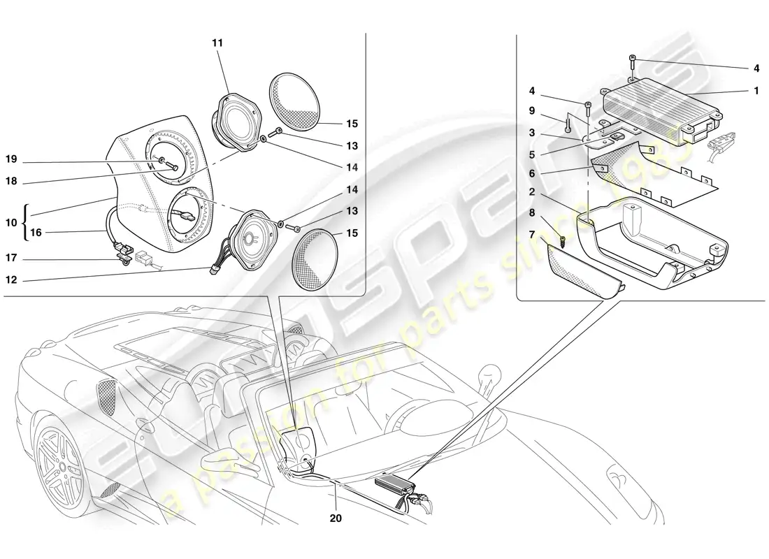 ferrari f430 spider (usa) sistema amplificador de radio diagrama de piezas