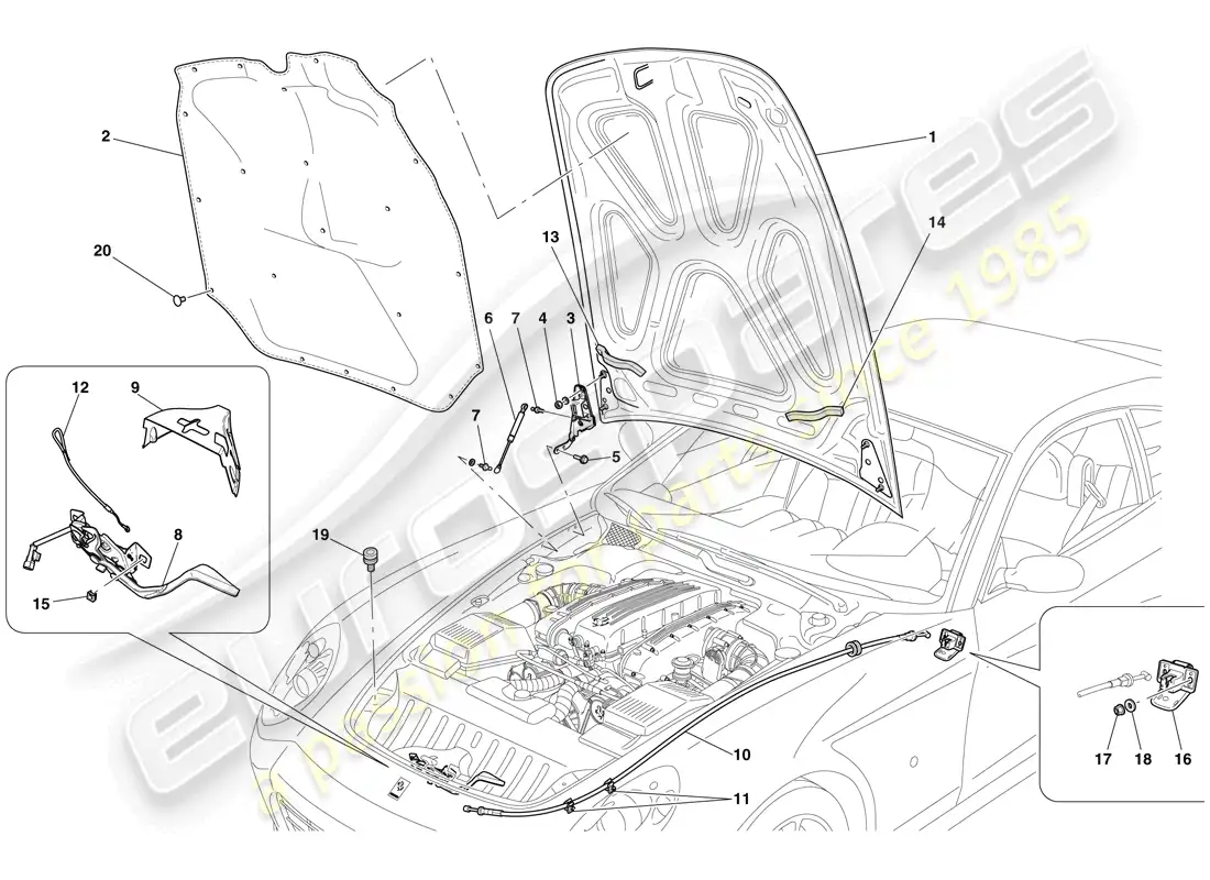 ferrari 612 sessanta (europe) tapa del compartimiento del motor diagrama de piezas