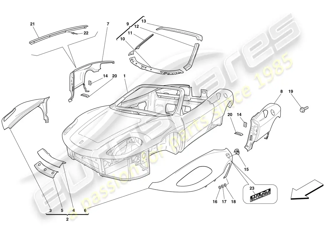 ferrari f430 scuderia spider 16m (usa) bodyshell - exterior trim diagrama de piezas