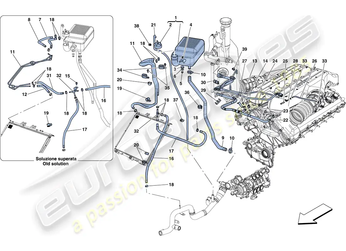 ferrari ff (europe) enfriamiento - tanque colector y tuberías diagrama de piezas