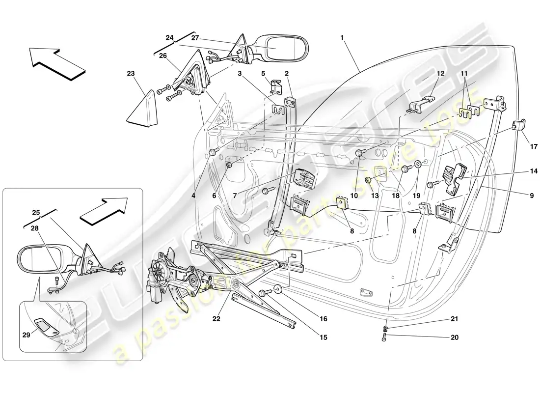 ferrari 612 sessanta (europe) puertas - ventanas eléctricas y espejo retrovisor diagrama de piezas
