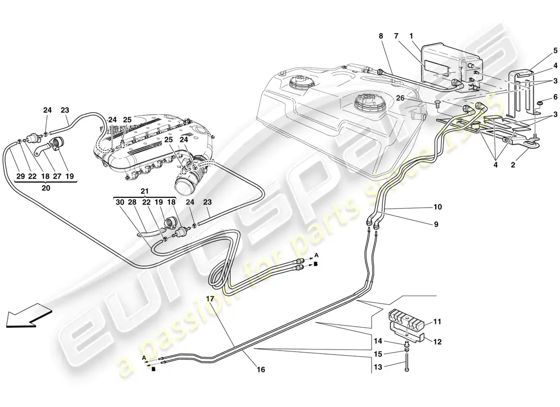 ferrari 599 sa aperta (usa) sistema de control de emisiones evaporativas diagrama de piezas