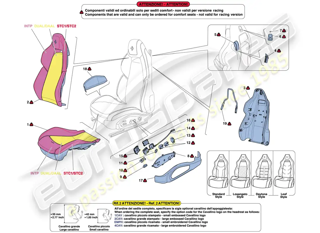 ferrari f12 berlinetta (rhd) asiento delantero - acabados y accesorios diagrama de piezas