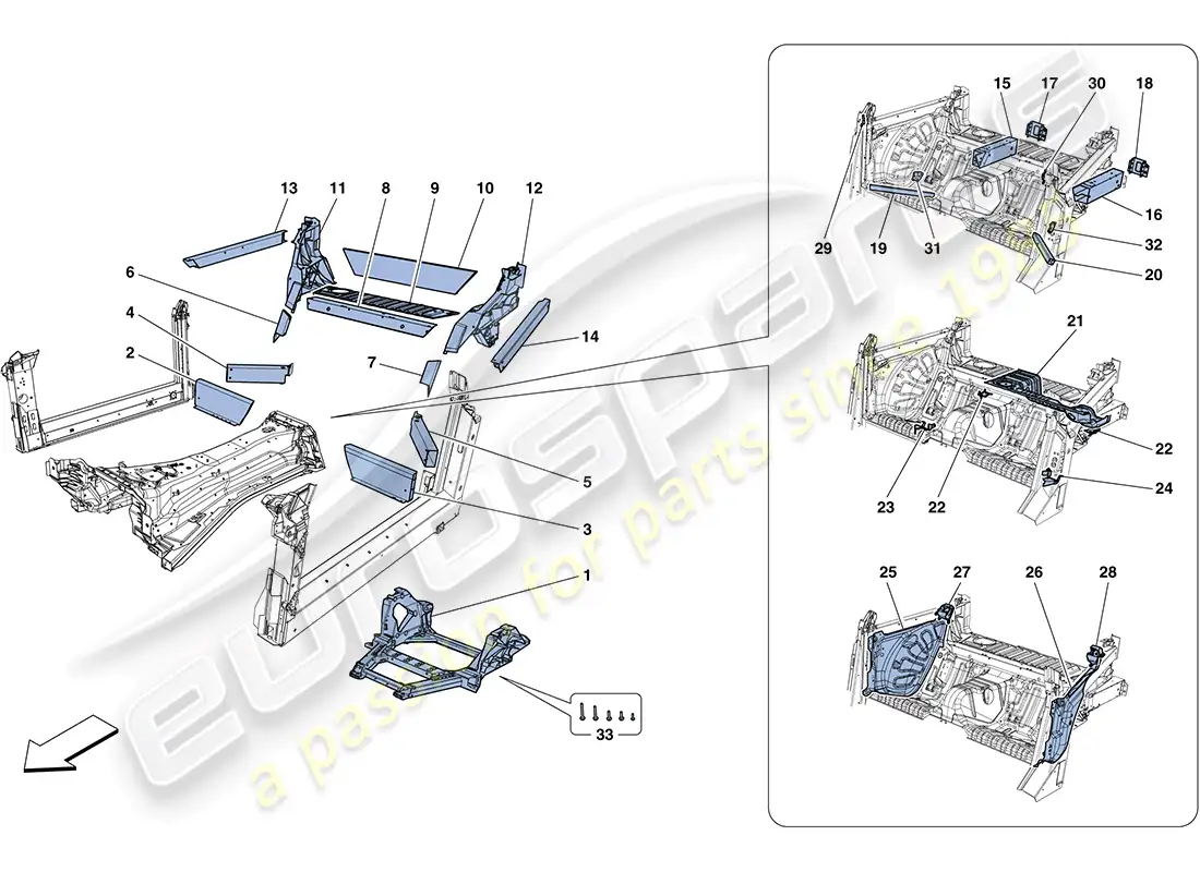 ferrari ff (europe) estructuras y elementos trasero del vehículo diagrama de piezas