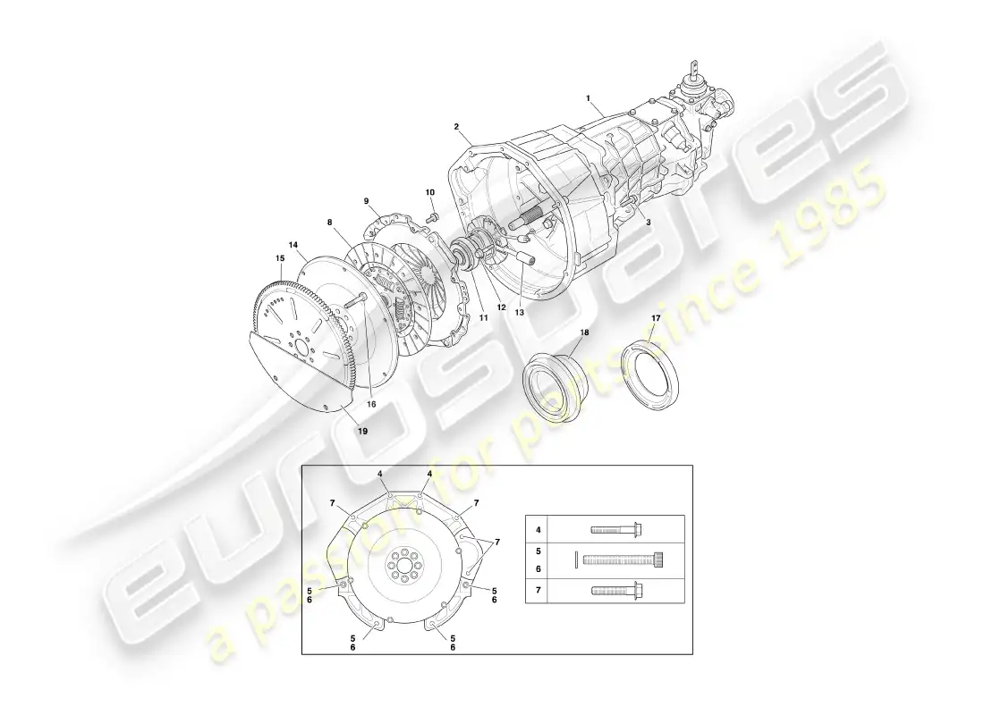 aston martin db7 vantage (2003) diagrama de piezas de caja de cambios manual y embrague