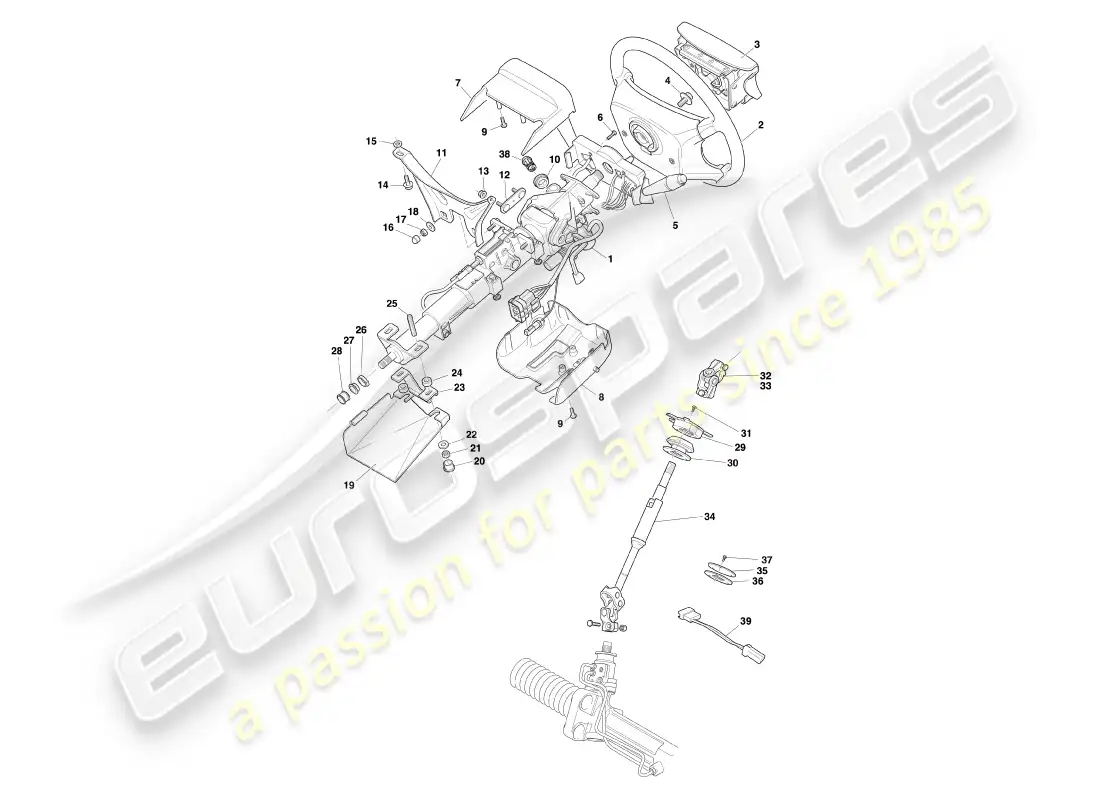 aston martin db7 vantage (2003) diagrama de piezas de la columna de dirección
