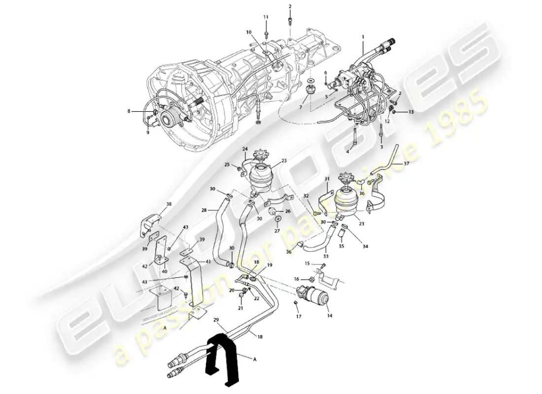 aston martin vanquish (2001) diagrama de piezas del sistema hidráulico asm