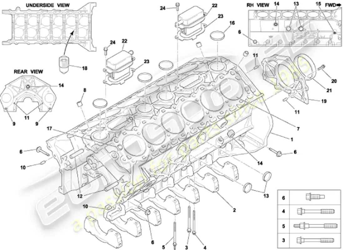 aston martin vanquish (2001) bloque cilíndrico diagrama de piezas