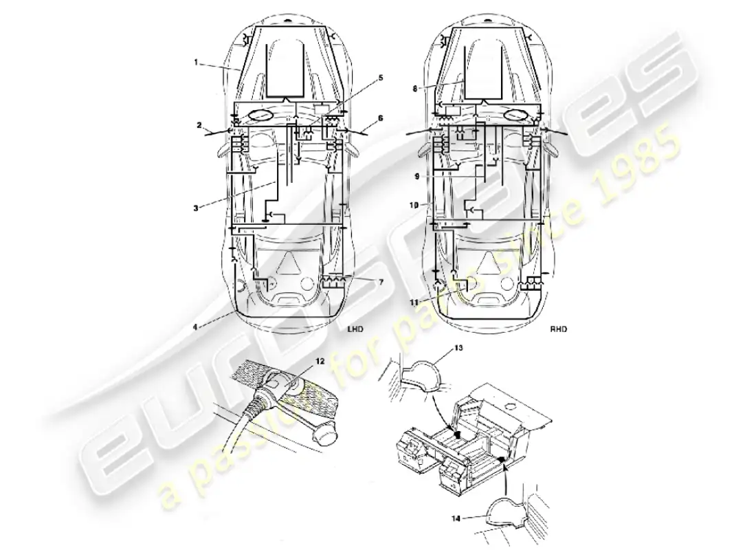 aston martin vanquish (2001) arneses diagrama de piezas