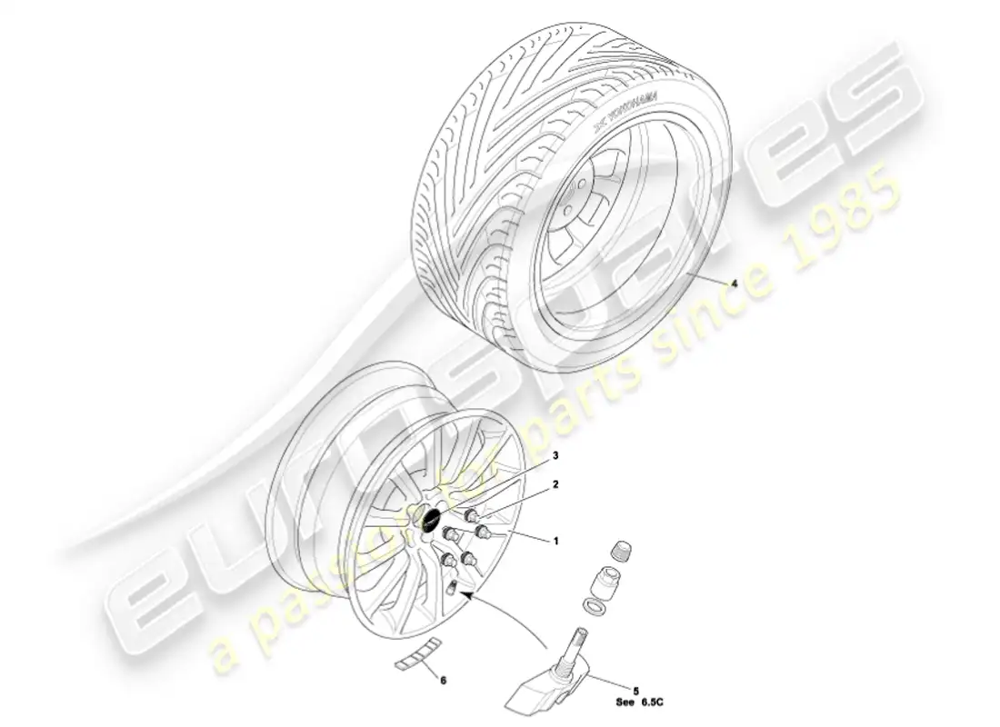 aston martin vanquish (2001) ruedas y neumáticos diagrama de piezas