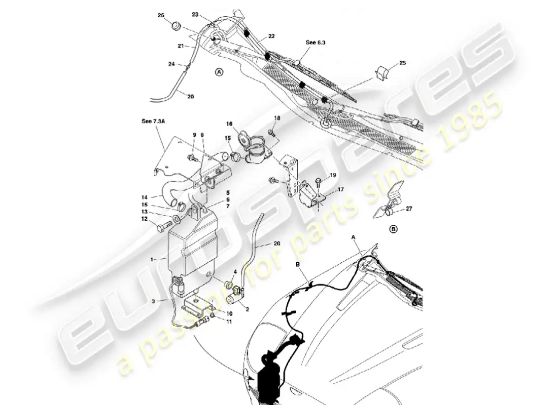 aston martin vanquish (2001) lavaparabrisas diagrama de piezas