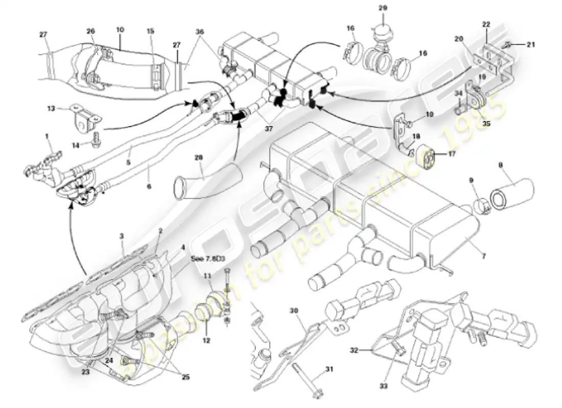 aston martin vanquish (2001) diagrama de piezas del sistema de escape