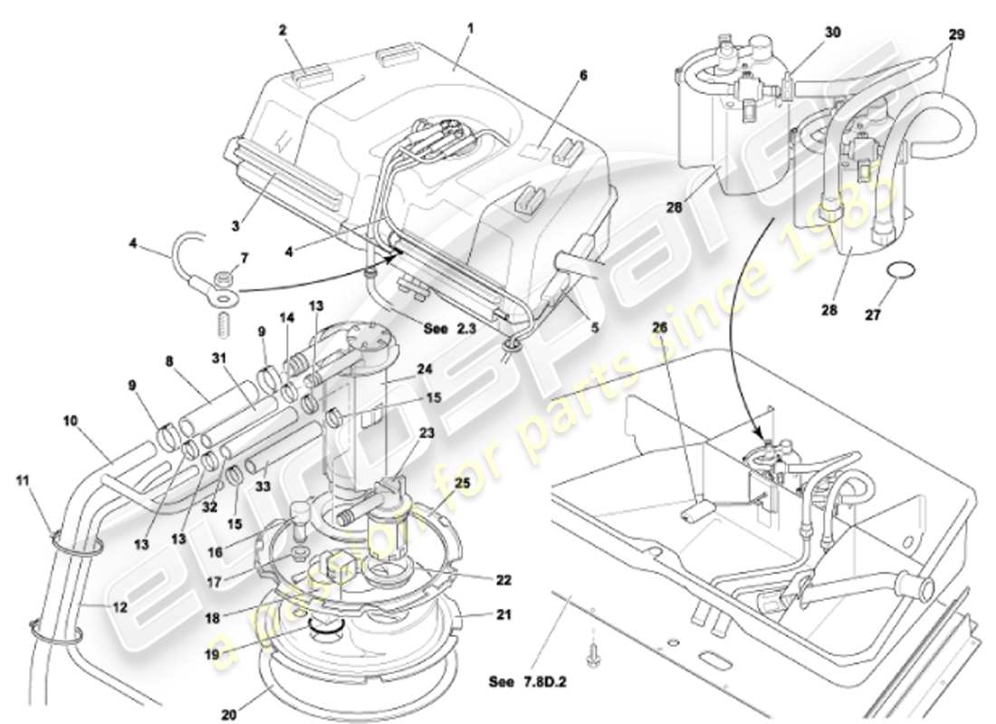 aston martin vanquish (2001) diagrama de piezas del tanque de combustible