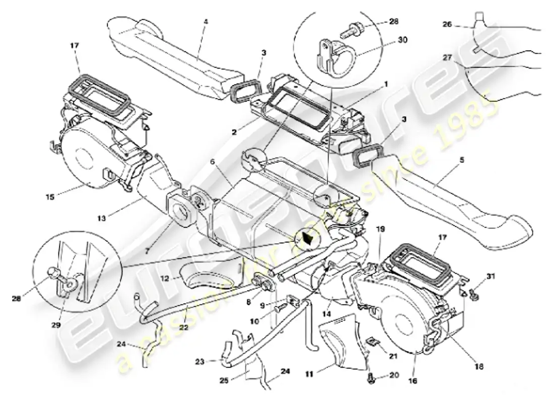 aston martin vanquish (2001) instalación interior diagrama de piezas