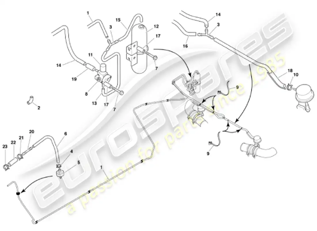 aston martin vanquish (2001) diagrama de piezas del sistema de derivación de escape