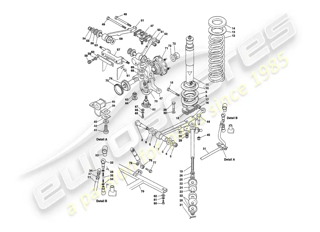 aston martin v8 volante (1997) suspensión delantera diagrama de piezas