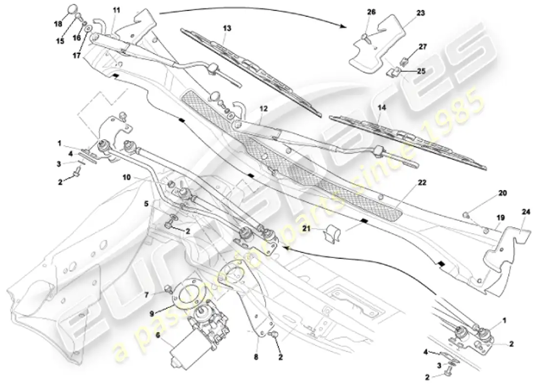 aston martin vanquish (2001) limpiaparabrisas diagrama de piezas