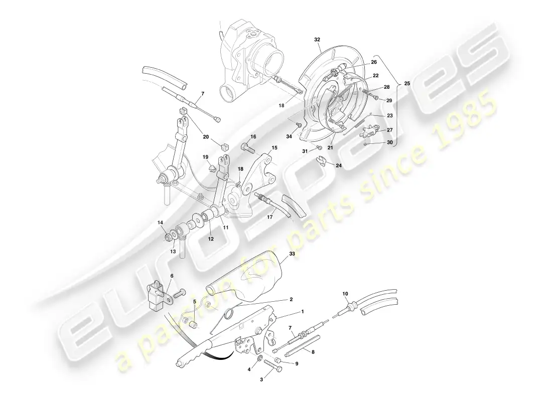 aston martin db7 vantage (2003) diagrama de piezas del freno de mano