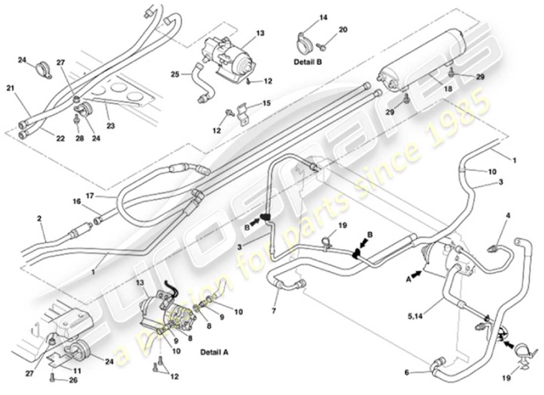 aston martin vanquish (2001) diagrama de piezas del eje de refrigeración de aceite