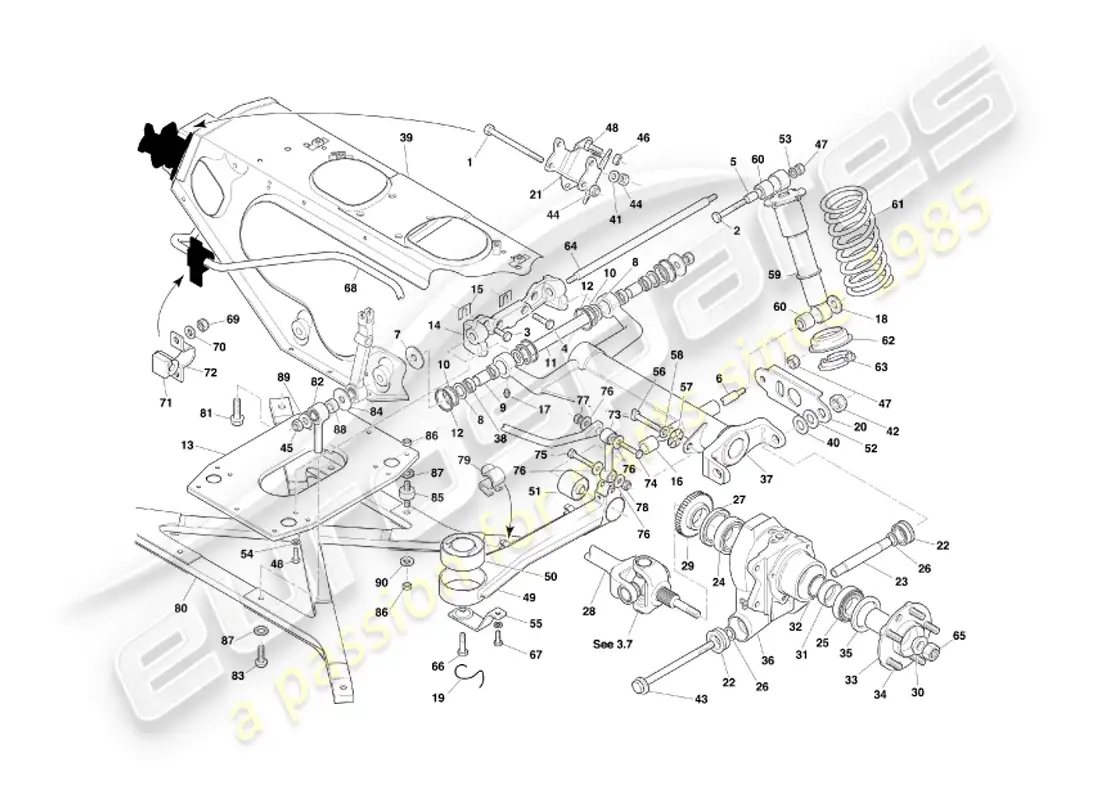 aston martin db7 vantage (2003) diagrama de piezas de la suspensión trasera