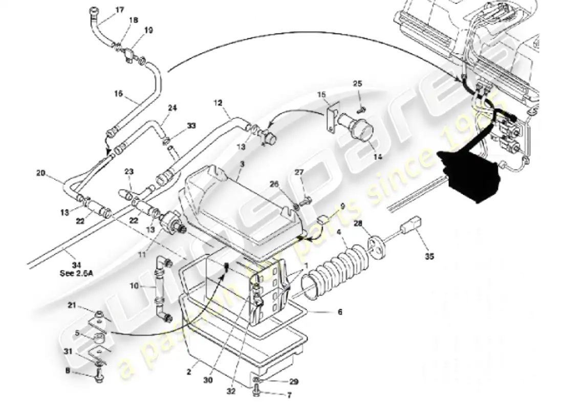 aston martin vanquish (2001) diagrama de piezas del sistema de emisiones evaporativas