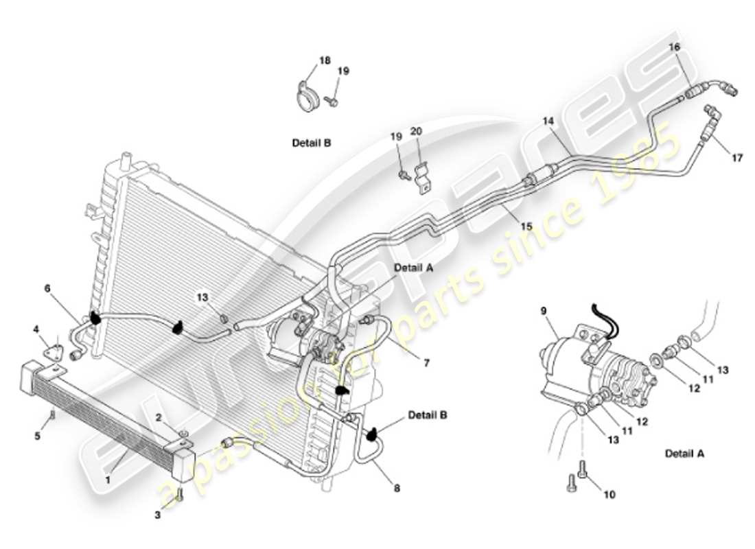aston martin vanquish (2001) transmisión de refrigeración de aceite diagrama de piezas