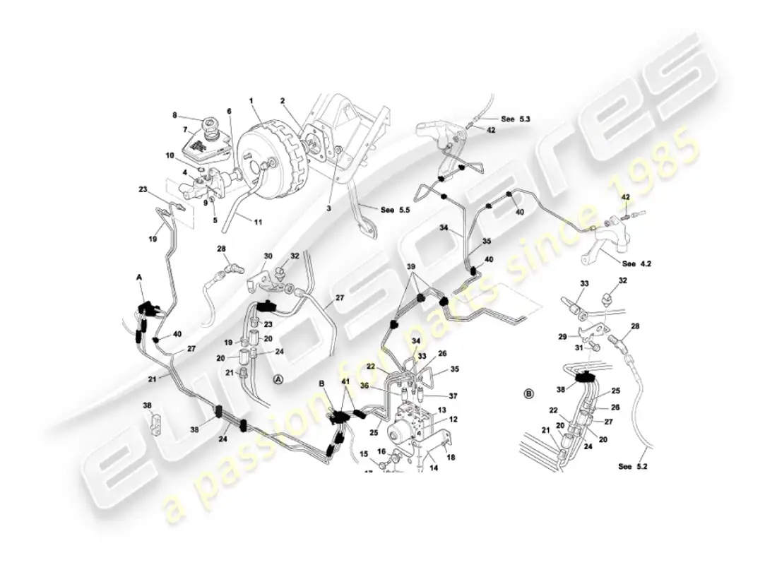 aston martin vanquish (2003) refuerzo de freno y modulador diagrama de piezas