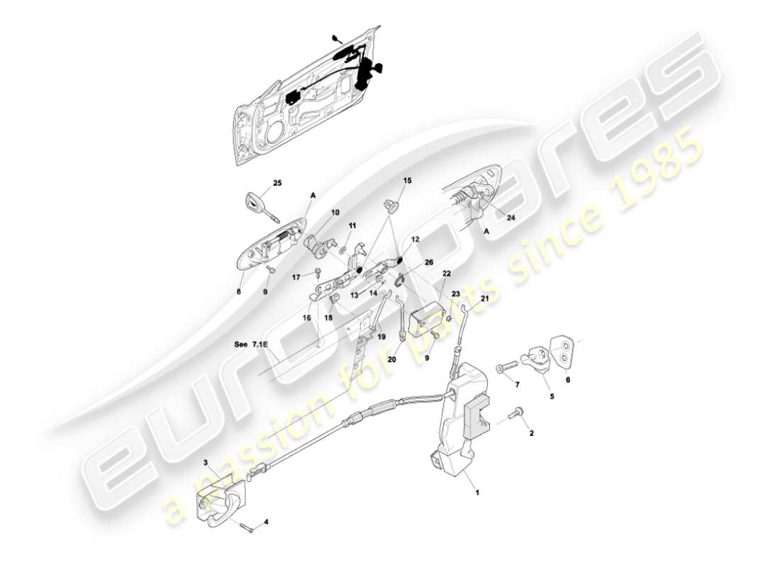 aston martin vanquish (2004) mecanismo de pestillo de puerta diagrama de piezas