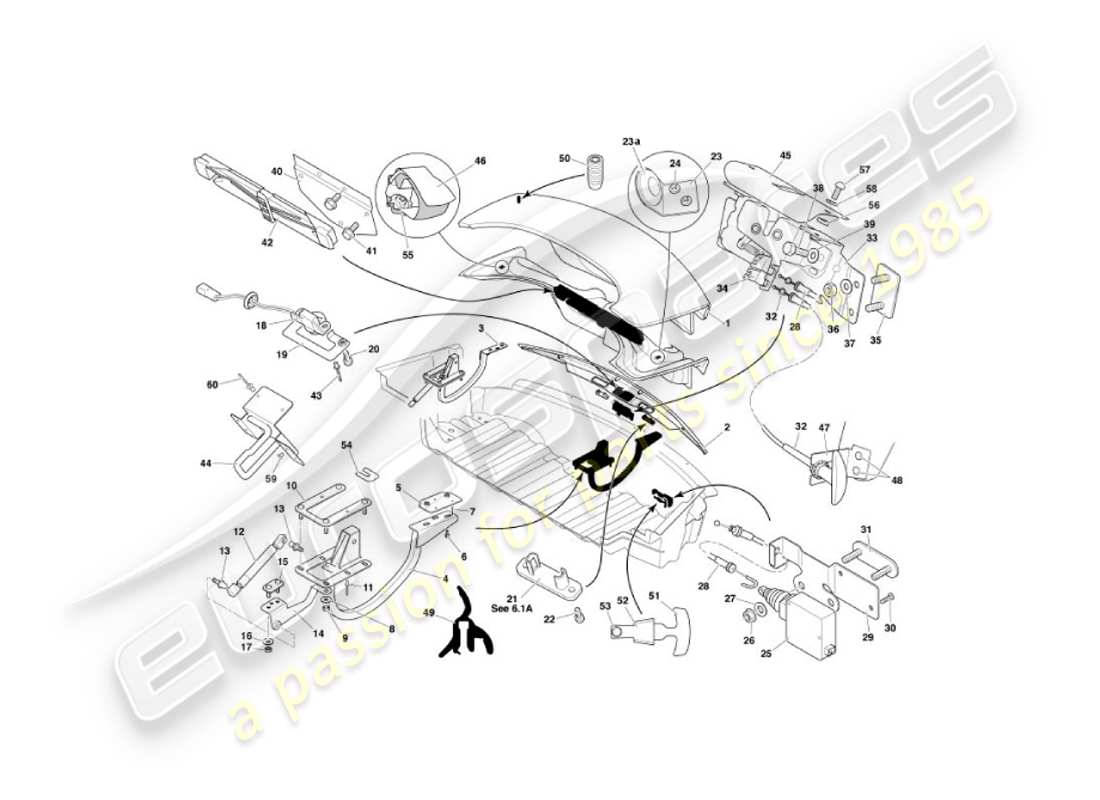 aston martin vanquish (2004) tapa del maletero diagrama de piezas