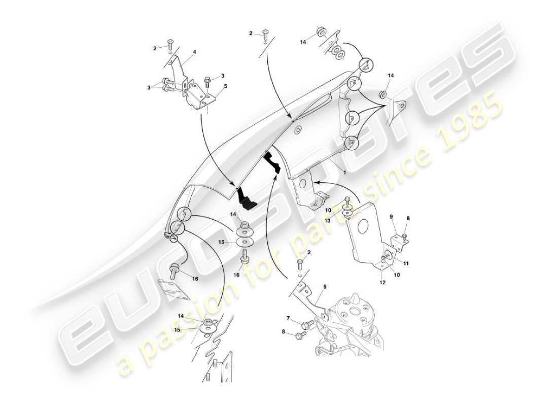 aston martin vanquish (2003) diagrama de piezas de las alas delanteras