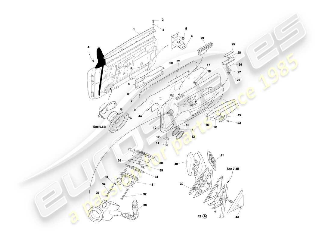 aston martin db7 vantage (2000) diagrama de piezas de marcos, accesorios y sellos de puertas