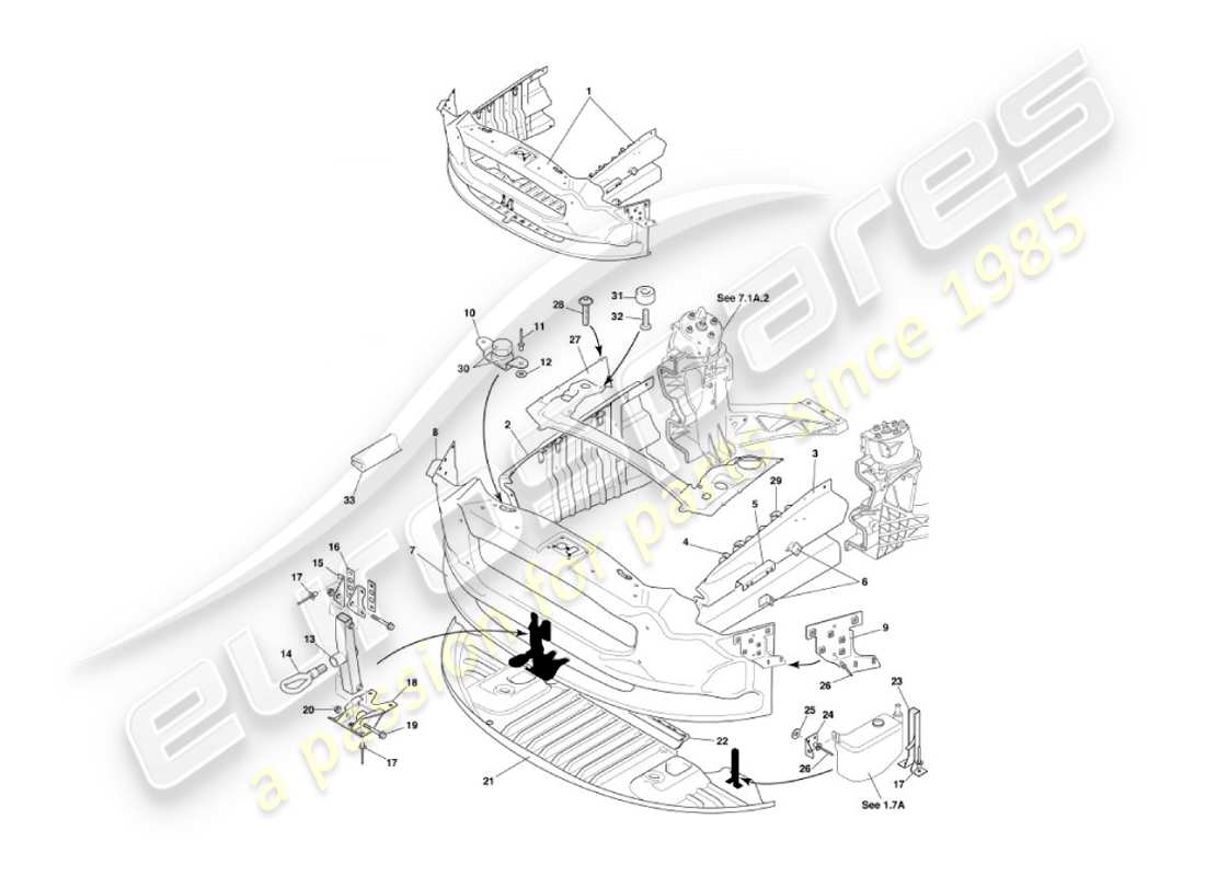 aston martin vanquish (2004) estructura de impacto frontal diagrama de piezas