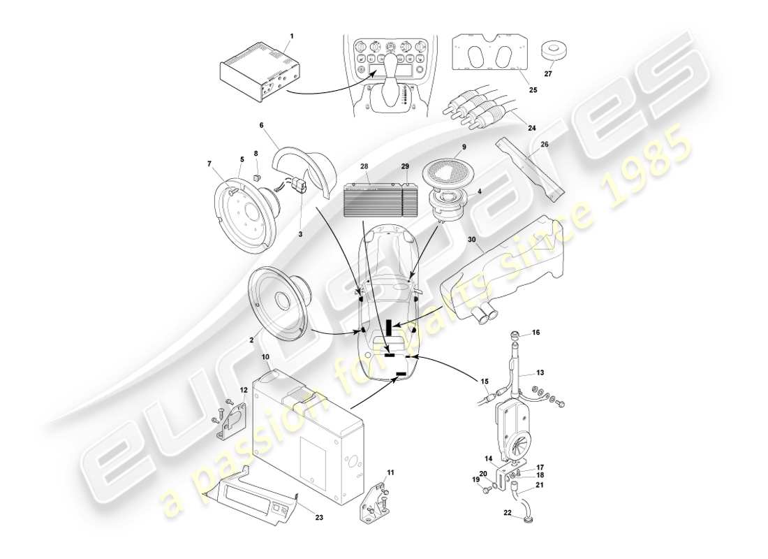 aston martin db7 vantage (2000) diagrama de piezas de entretenimiento en el automóvil