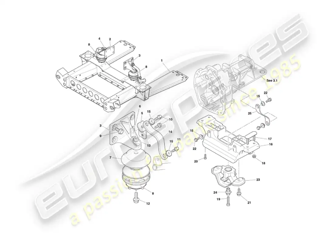 aston martin vanquish (2003) soportes del motor diagrama de piezas