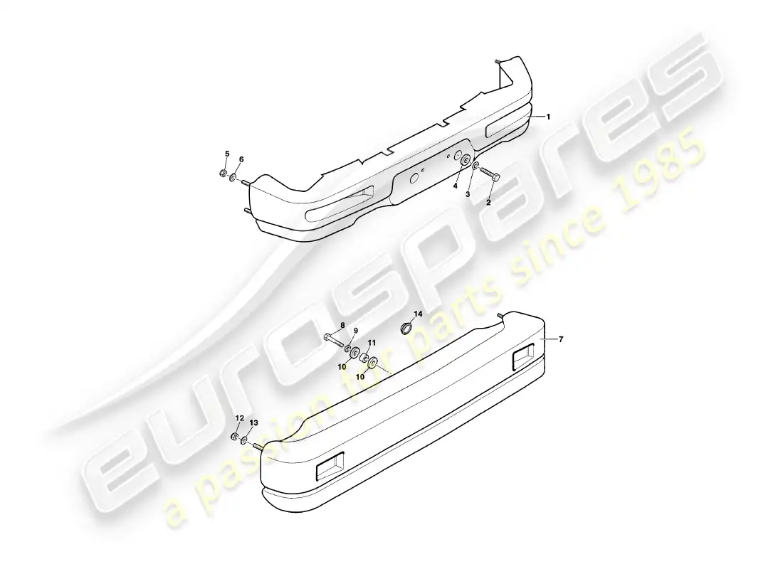 aston martin v8 coupe (1999) parachoques diagrama de piezas
