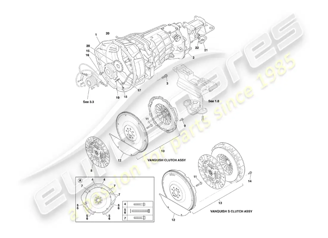 aston martin vanquish (2003) caja de cambios y embrague asm diagrama de piezas