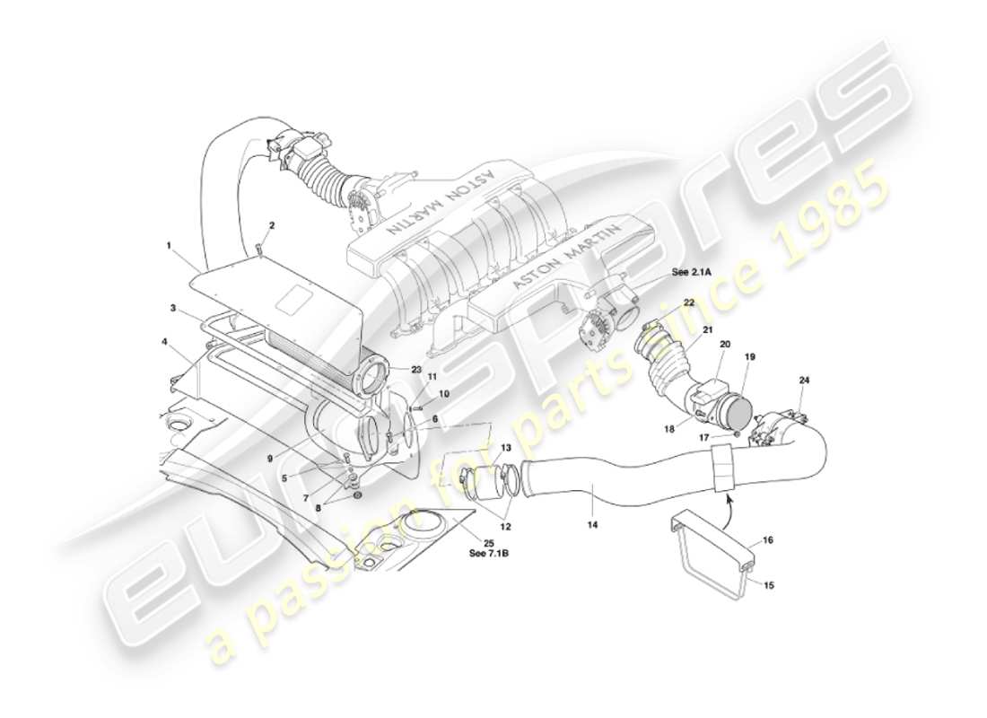 aston martin vanquish (2003) diagrama de piezas de filtros de aire y sensores maf