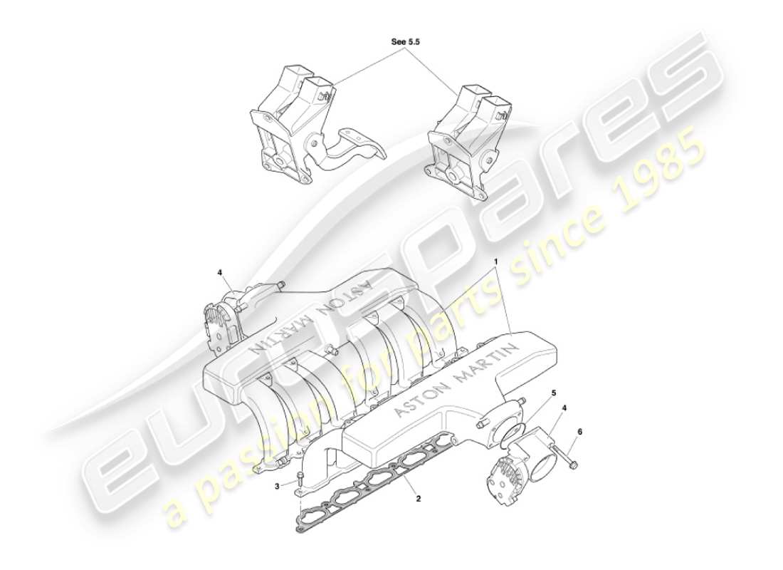 aston martin vanquish (2005) diagrama de piezas de colectores de admisión y aceleradores
