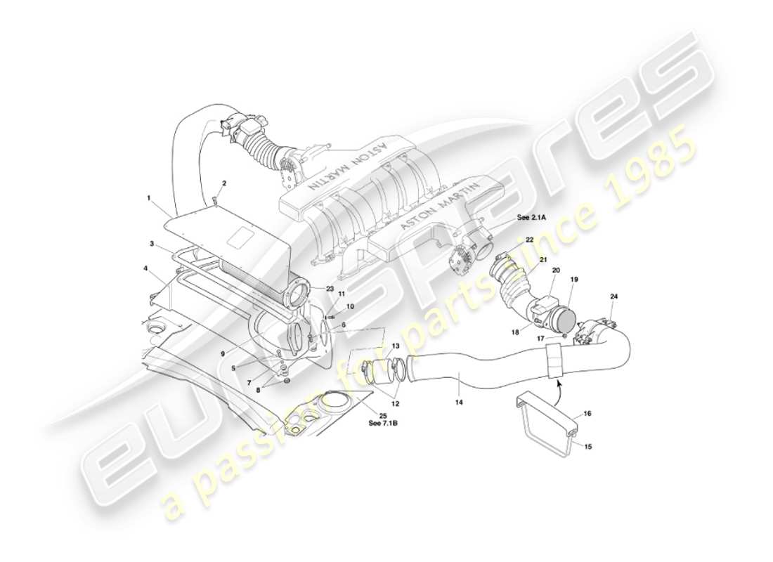 aston martin vanquish (2006) diagrama de piezas de filtros de aire y sensores maf
