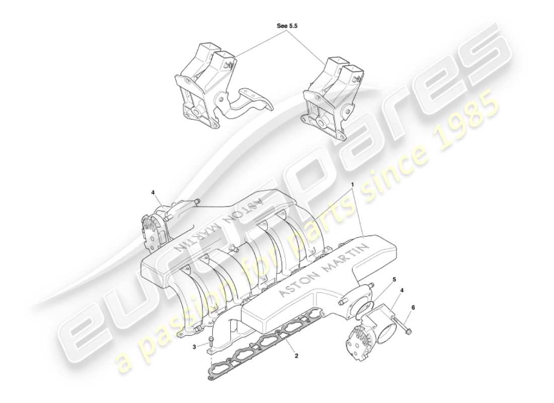 aston martin vanquish (2004) colectores de admisión y acelerador diagrama de piezas