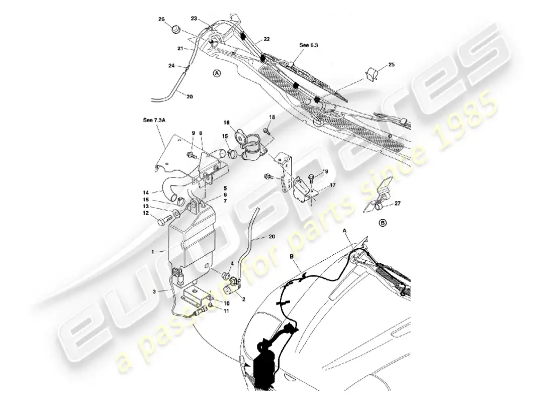 aston martin vanquish (2007) diagrama de piezas de los lavaparabrisas