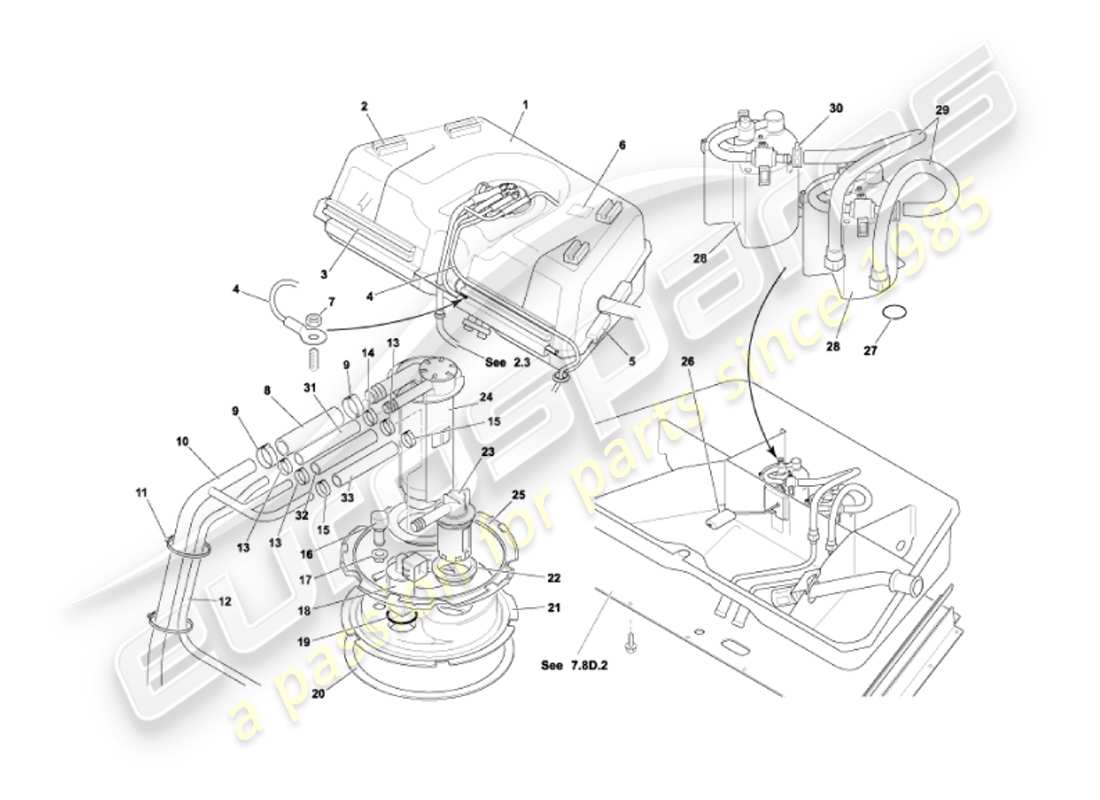 aston martin vanquish (2007) depósito de combustible diagrama de piezas