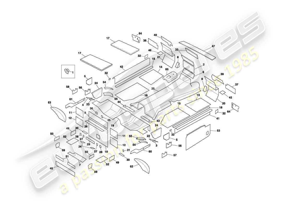 aston martin db7 vantage (2000) diagrama de piezas de insonorización del cupé