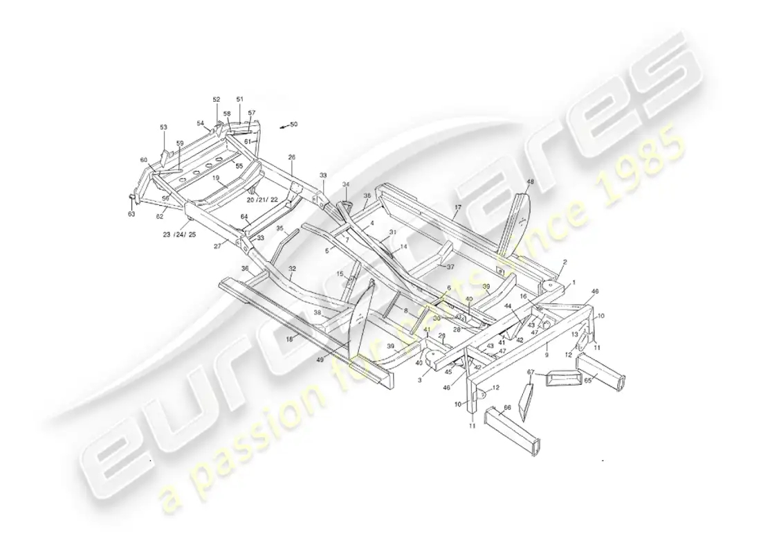 aston martin v8 virage (2000) marco del chasis diagrama de piezas