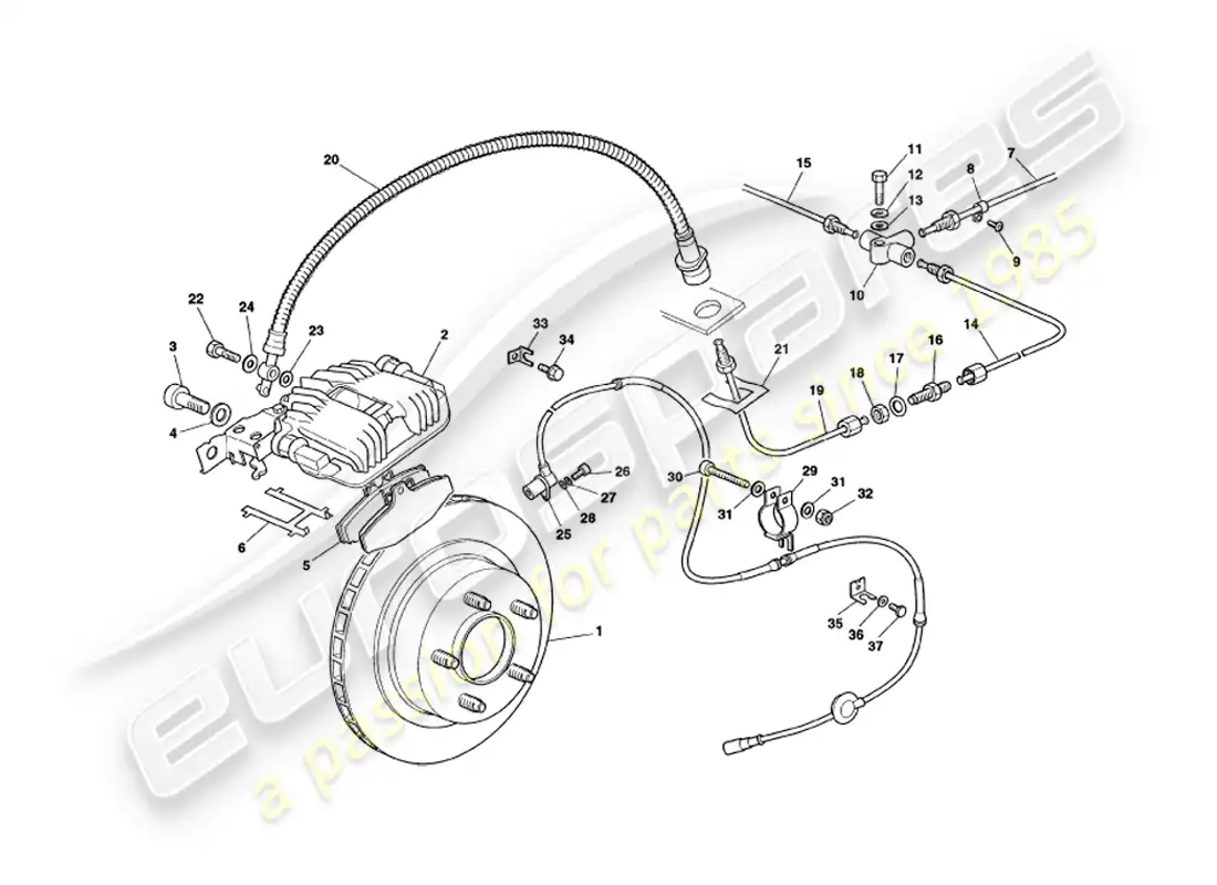 aston martin v8 coupe (1999) rear brakes diagrama de piezas