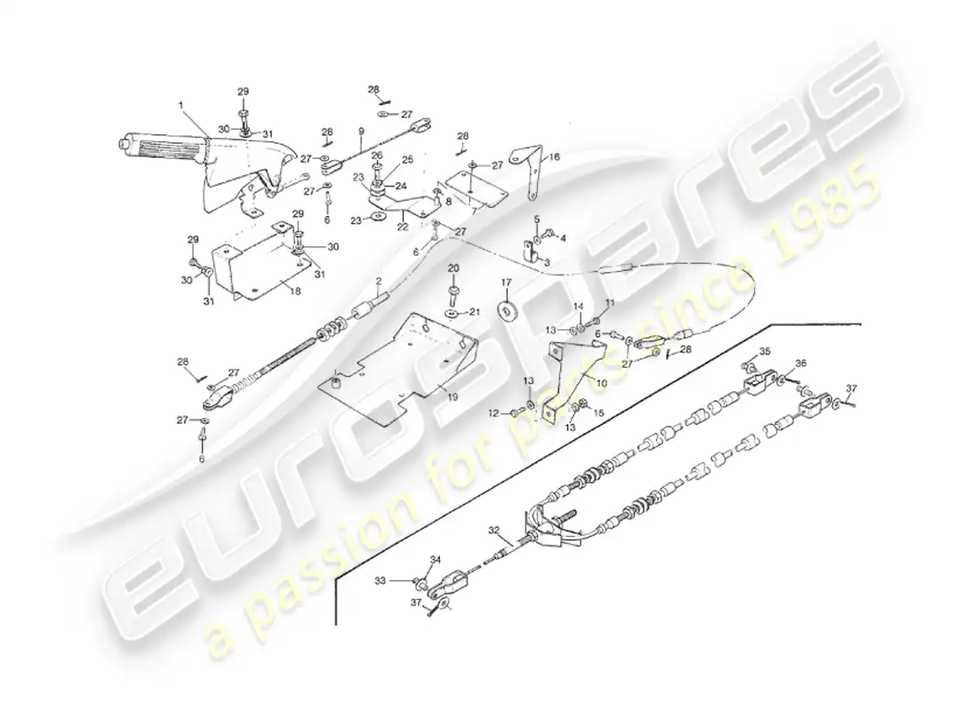 aston martin v8 virage (1999) freno de mano diagrama de piezas