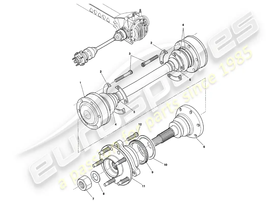 aston martin v8 coupe (1999) conjunto de eje de transmisión y cubo diagrama de piezas
