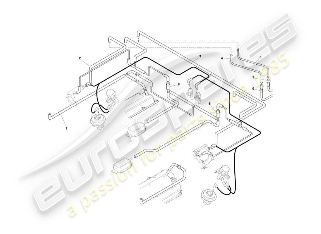 aston martin db7 vantage (2004) sistema de vacío, diagrama de piezas del motor