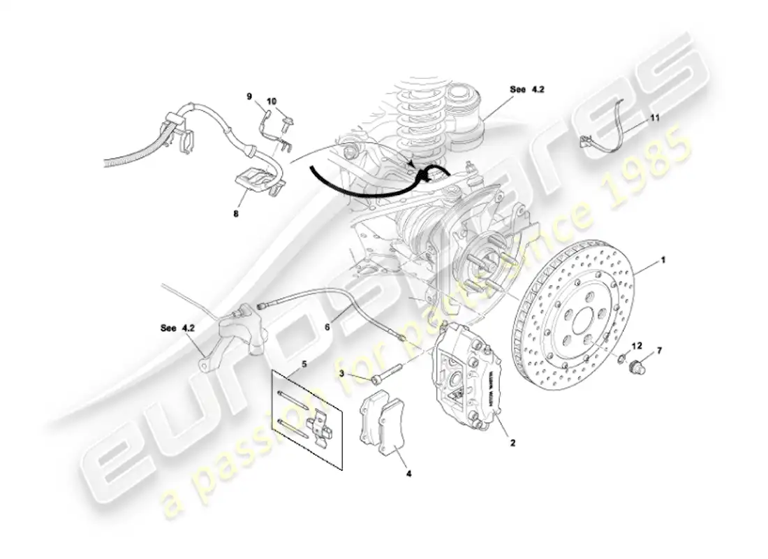 aston martin vanquish (2007) diagrama de piezas de frenos traseros